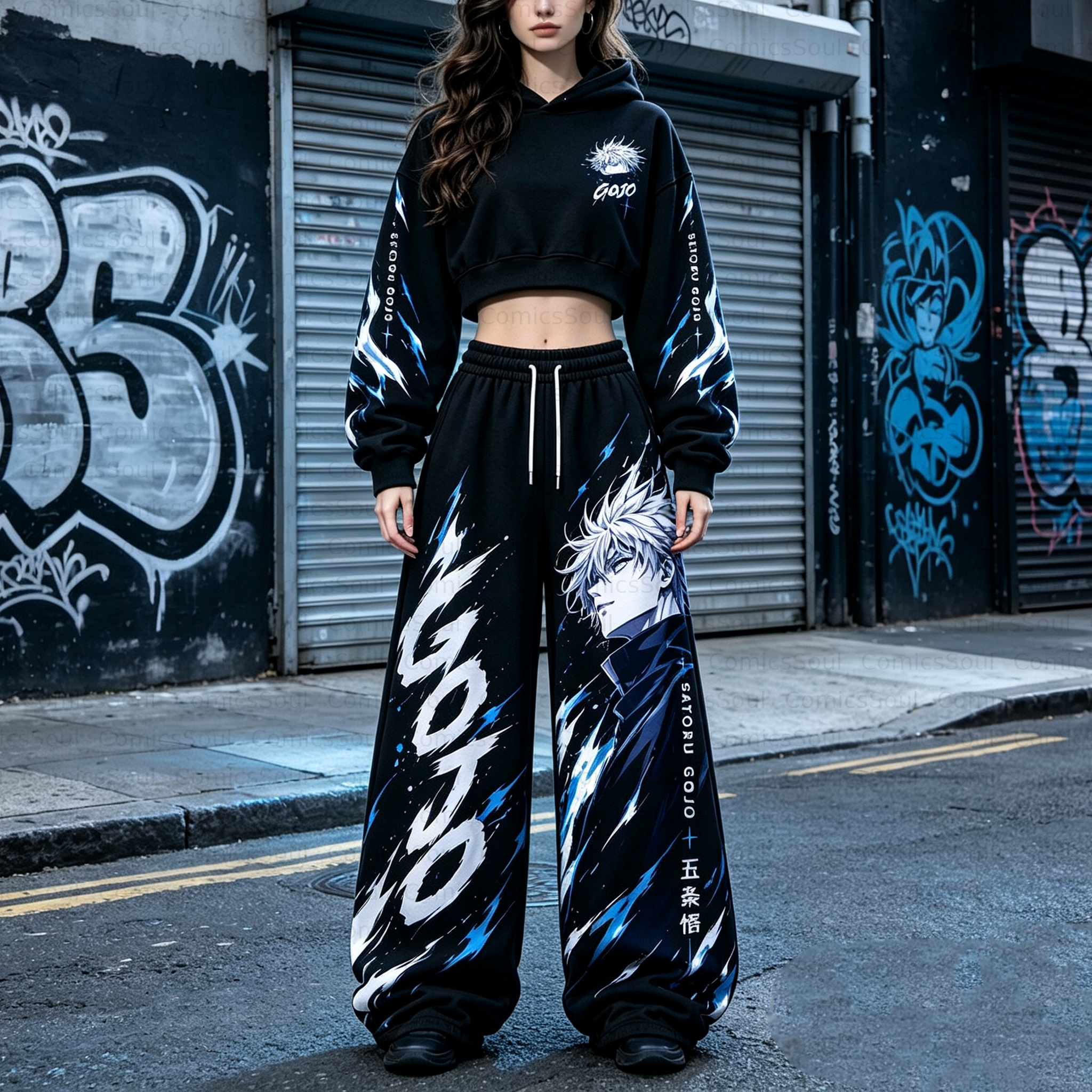 Jujutsu Kaisen Cropped Long Sleeve Hoodie & High Waist Jogger Pants Two Piece TeeThreads Sustain the Scene with Custom Apparel