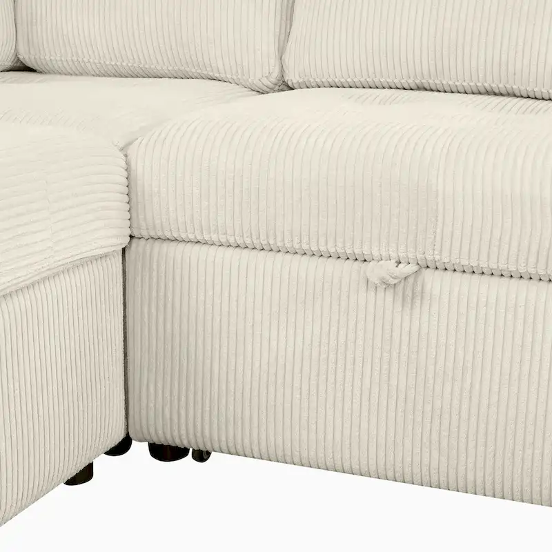 Roomfitters U-Shaped Sectional Sofa with Pull-Out Bed, Storage Chaise Lounge, and Integrated Charging Ports for Living Room