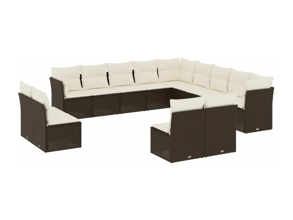 Set de sofás de jardín Biocasahogar 13 piezas con cojines ratán PE marrón YA1235250
