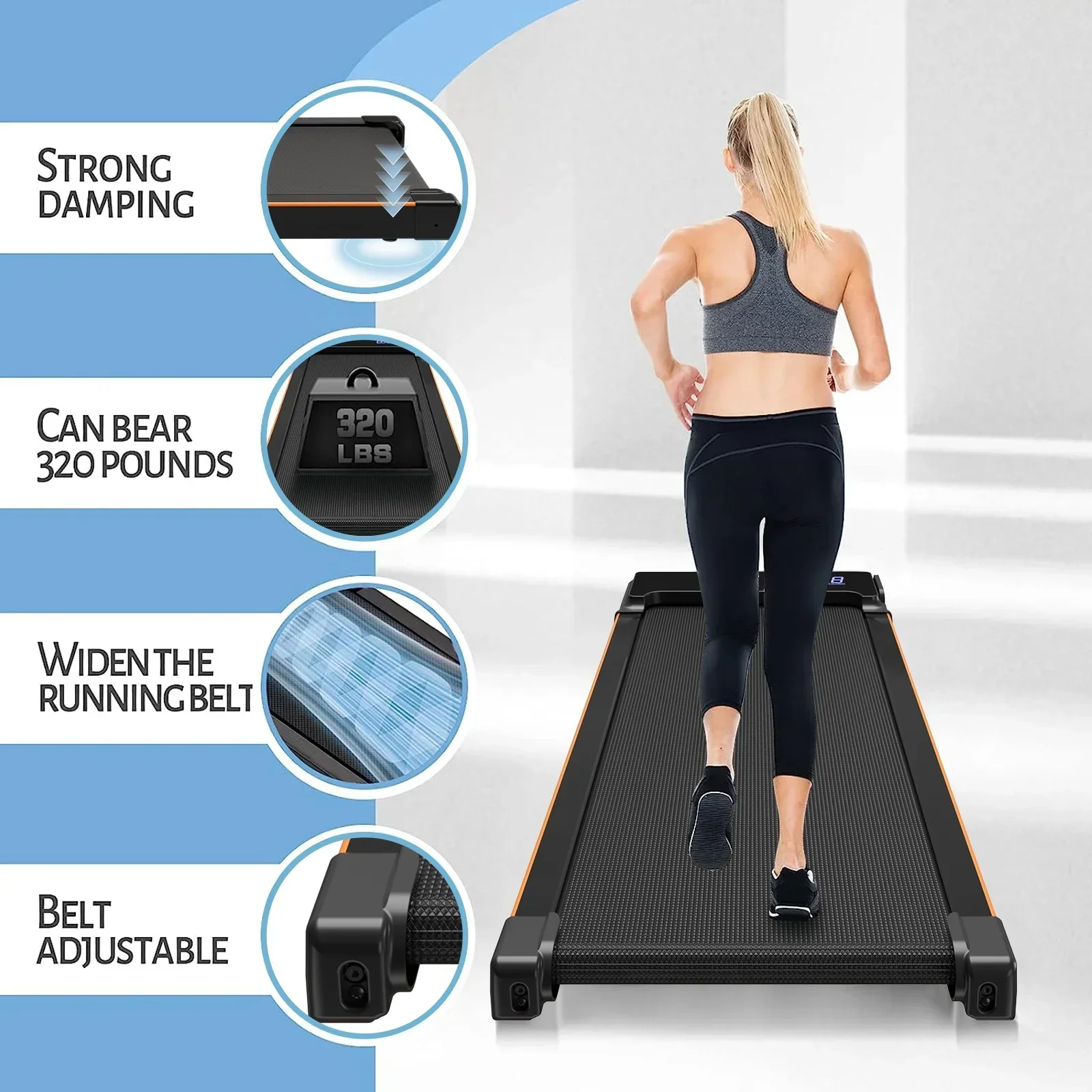 CoolHut 2-In-1 Portable Folding Under-Desk Walking Pad Treadmill, 2.5 HP, 3.8 MPH, Black - Image 2 CoolHut 2-In-1 Portable Folding Under-Desk Walking Pad Treadmill, 2.5 HP, 3.8 MPH, Black - Image 2