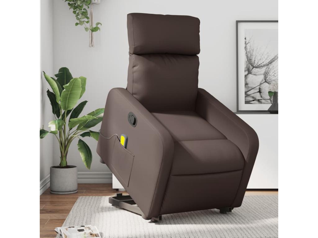 Sillón reclinable de masaje de pie de cuero sintético marrón