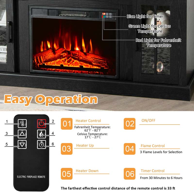 58" TV Console with 23" Fireplace Insert, Fireplace TV Stand for TVs up to 65 Inches, 1400W Electric Fireplace Heater