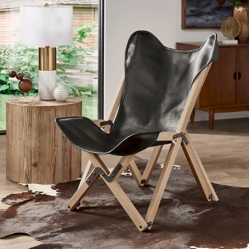 Cantu Authentic Top Grain Leather Tripolina Sling Chair by iNSPIRE Q Modern