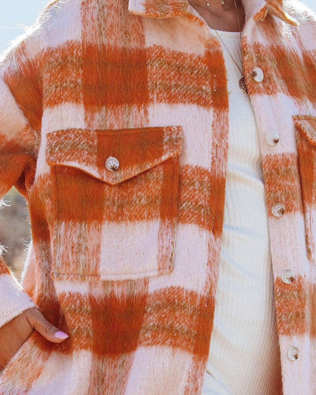 Sunkissed Fall Skies Pocketed Plaid Button Down Coat - Se7enfashion