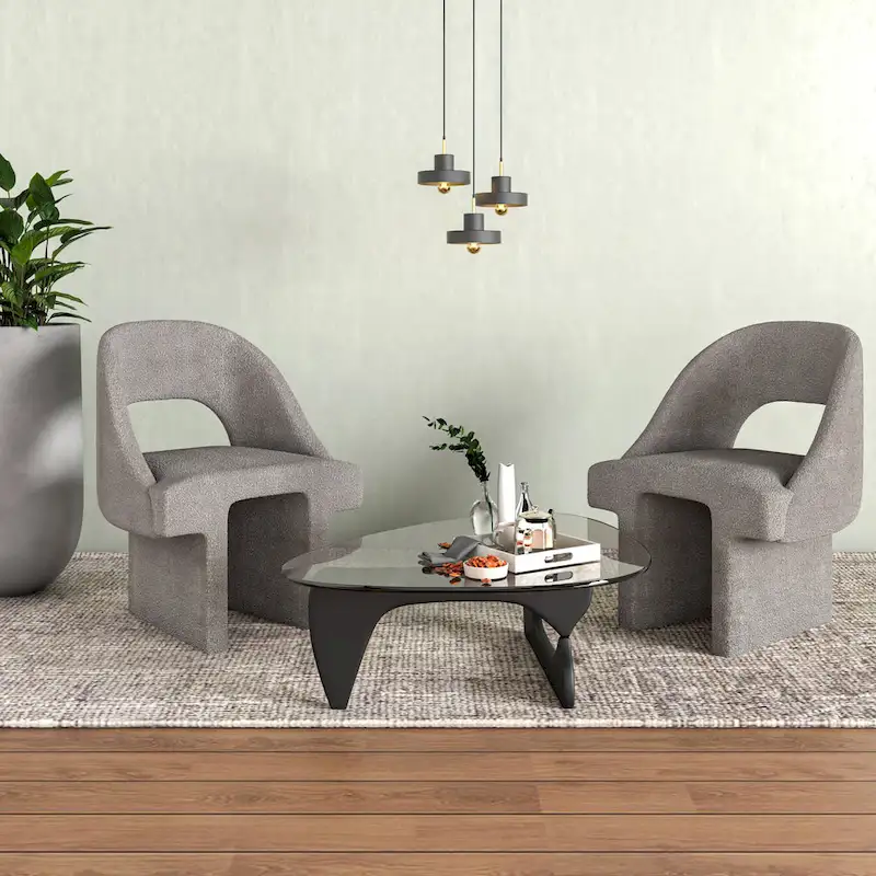 Modern Elegant Boucle Upholstered Accent Chair with MDF Wood Frame for Home Office, Living Room, and Bedroom