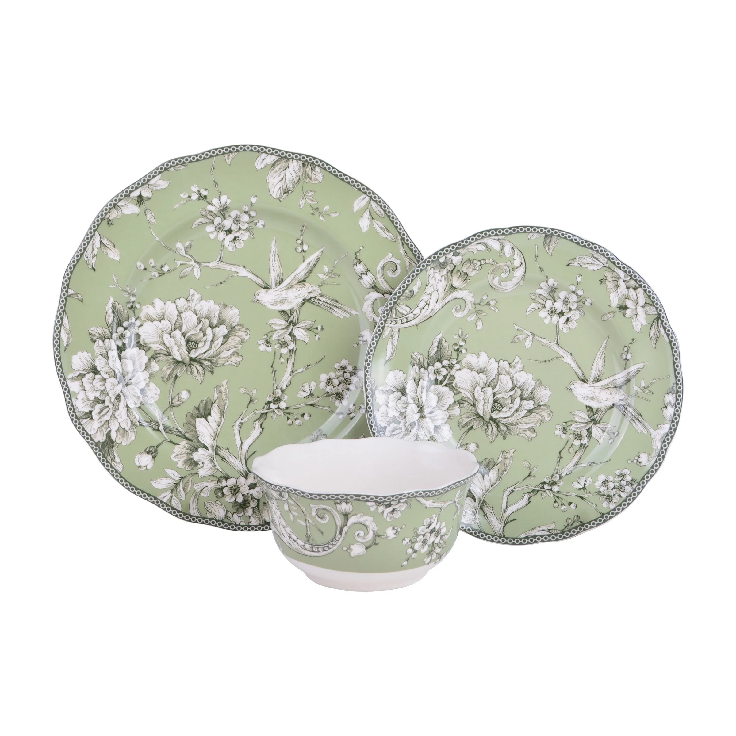 222 Fifth Adelaide Brown on White Porcelain 12 Piece Dinnerware Set, Plates & Bowls, Service for 4 - Image 16