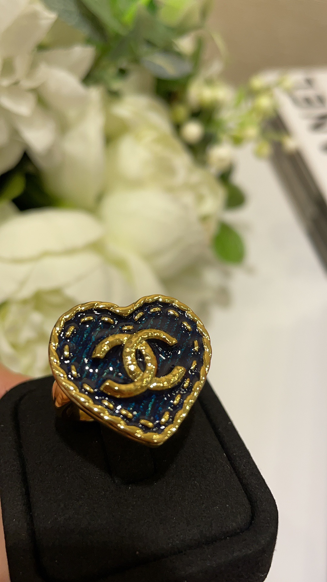 Chanel Vintage Denim Blue Heart Ring - Original Replica Club