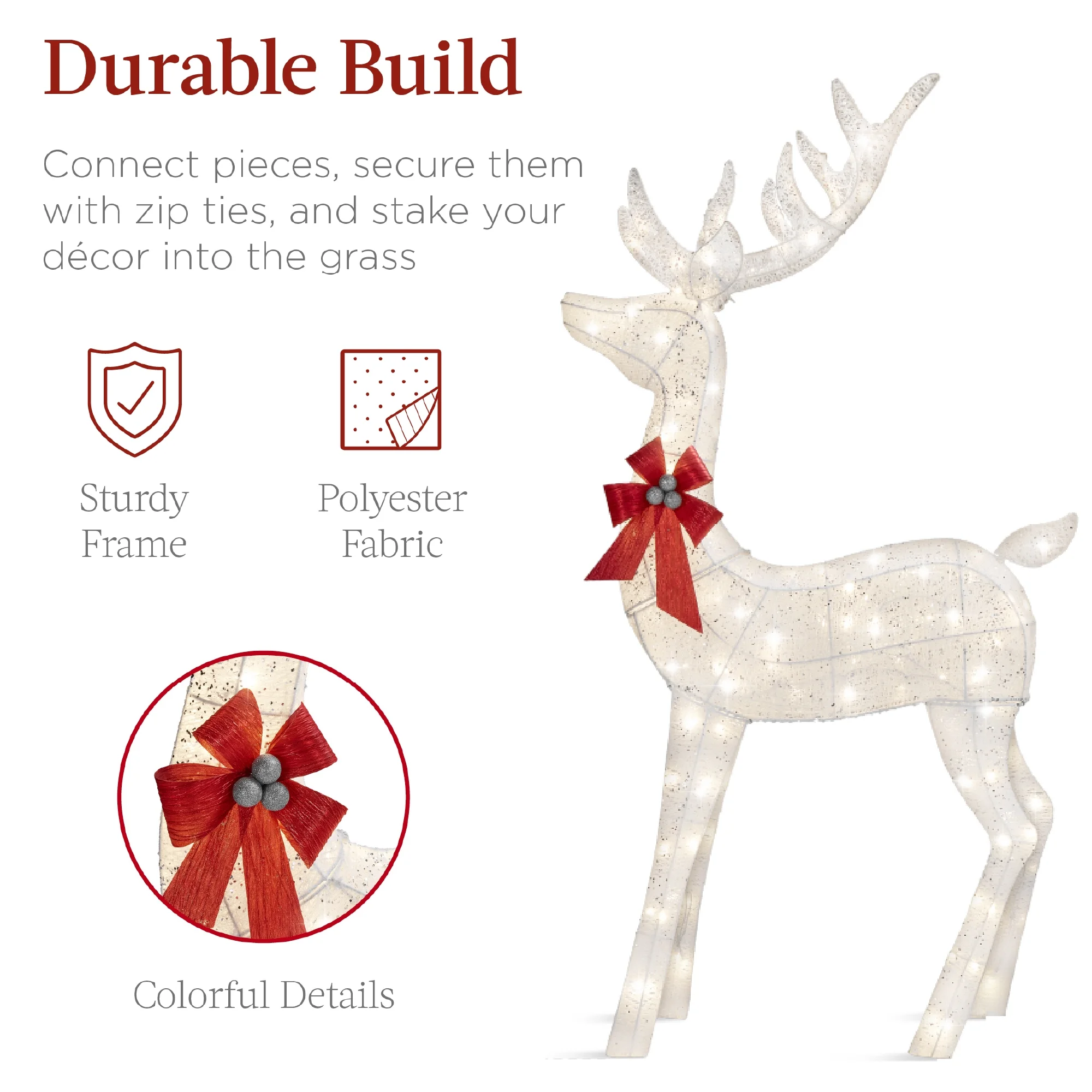 Best Choice Products 6.5ft 3-Piece Lighted Christmas Deer Set Outdoor Yard Decoration w/ 385 LED Lights, Stakes - Gold - Image 29