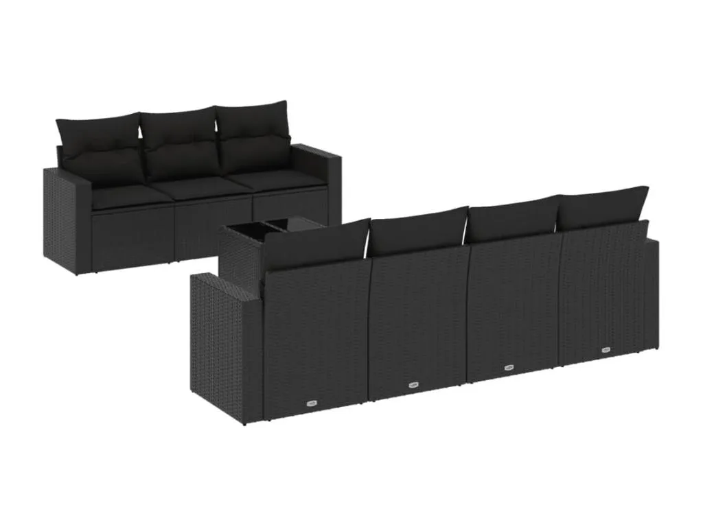 Set de sofás de jardín 8 piezas y cojines ratán sintético negro ferf35275