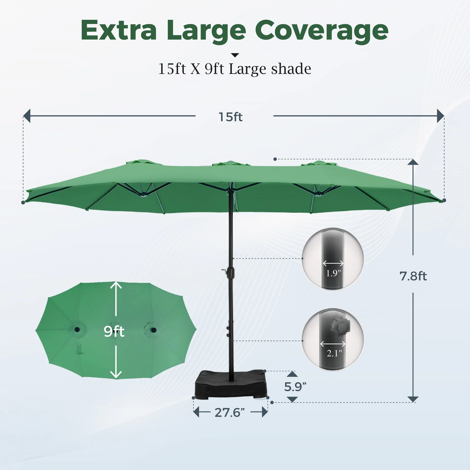 Alpha Joy 15ft Outdoor Patio Umbrella Extra-Large Double-Sided Garden Umbrella with Crank Handle and Base - Smoky Gray - Image 13
