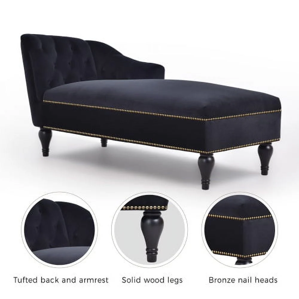 THINK 30,Velvet Chaise Lounge with Rolled Arm, 58” Upholstered Sofa Lounge Chair for Living Room Bedroom - Image 4