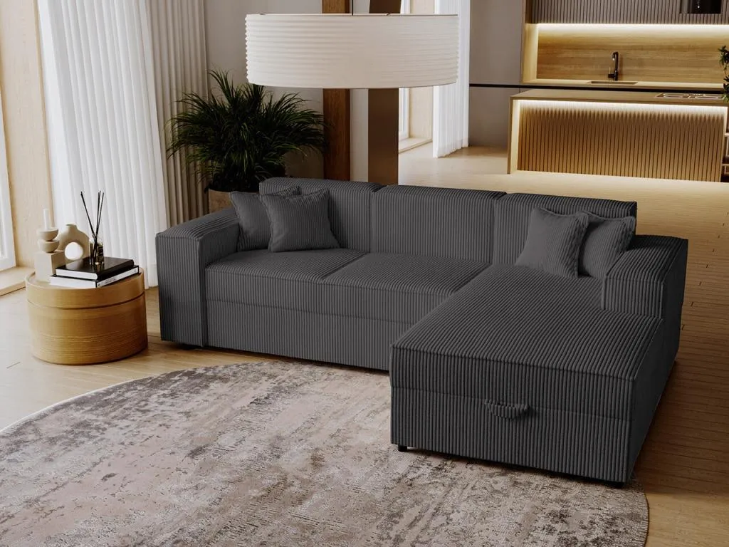 Sofá rinconero Luxmbls 116 Gris Función de descanso Caja de ropa de cama 253x166x79cm 10320OUIK
