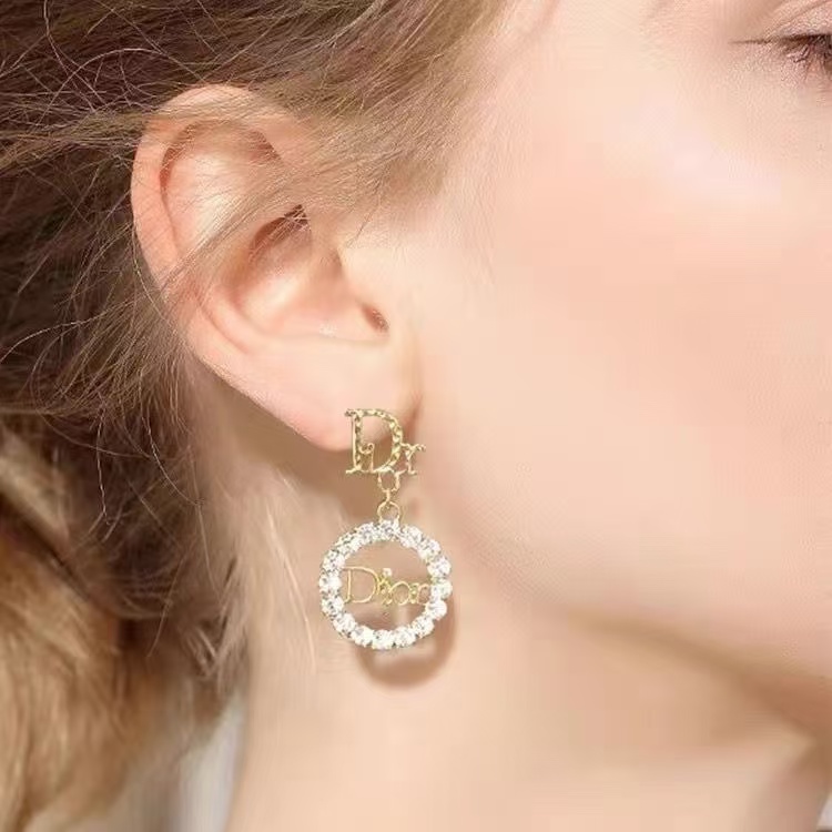 Dior Diamond Paved Round CD Earrings - Original Replica Club