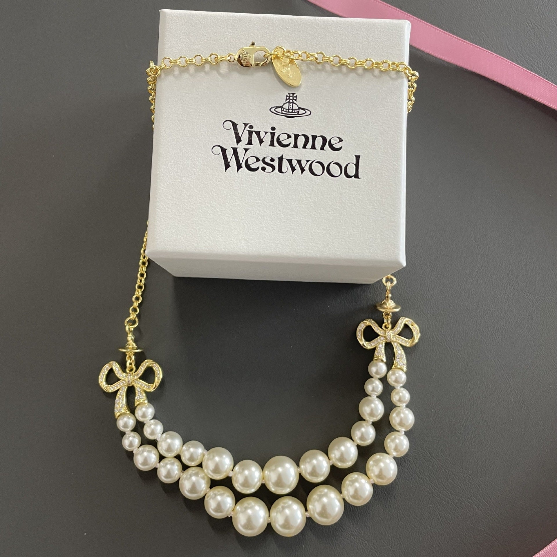 Vivienne Westwood Bow Knot 2 Row Pearl Necklace - Original Replica Club