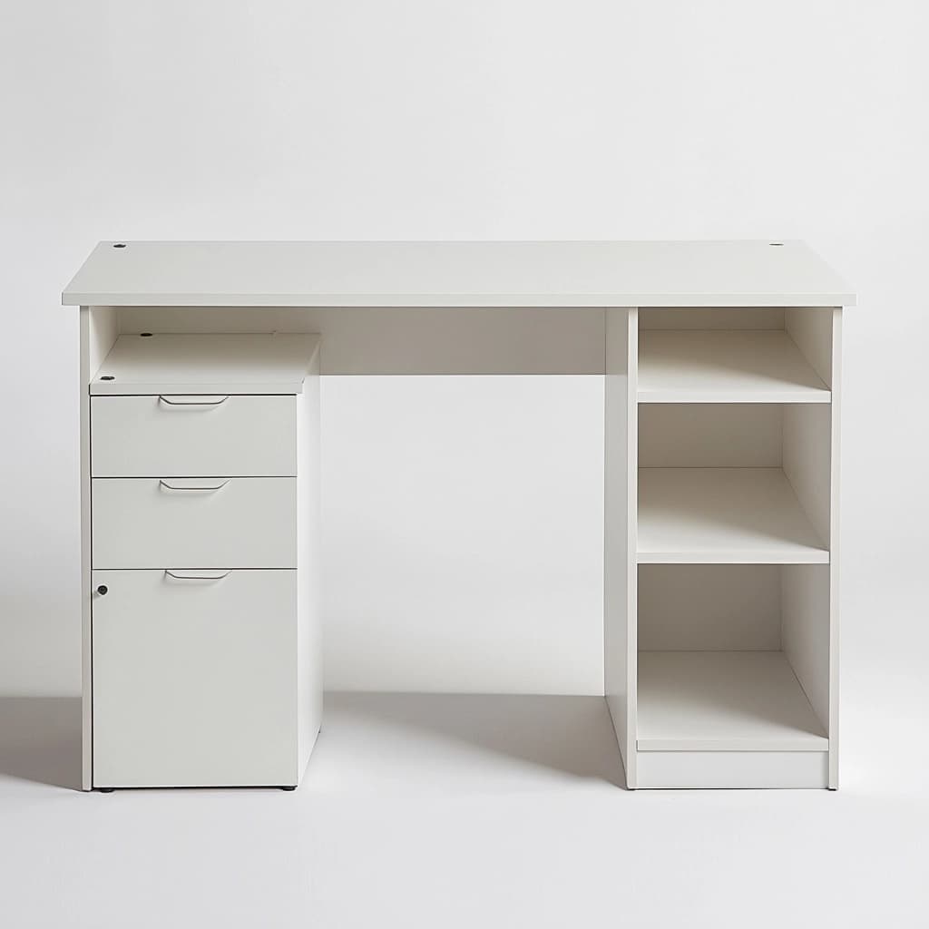 Escritorio Blanco Rectangular de Madera con Cajones y Estantes 120x60x75cm