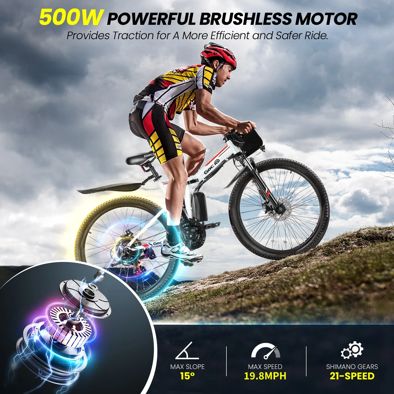 Gocio 26" Folding Electric Bike for Adults, 500W Electric Mountain Bike, Dual shock absorbers, 48V 7.8Ah Battery, Shimano 21 Speed, UL2849 - Image 21