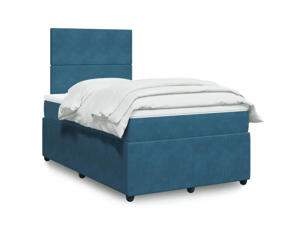 Cama box spring con colchón terciopelo azul oscuro 120x190 cm mvo3520047