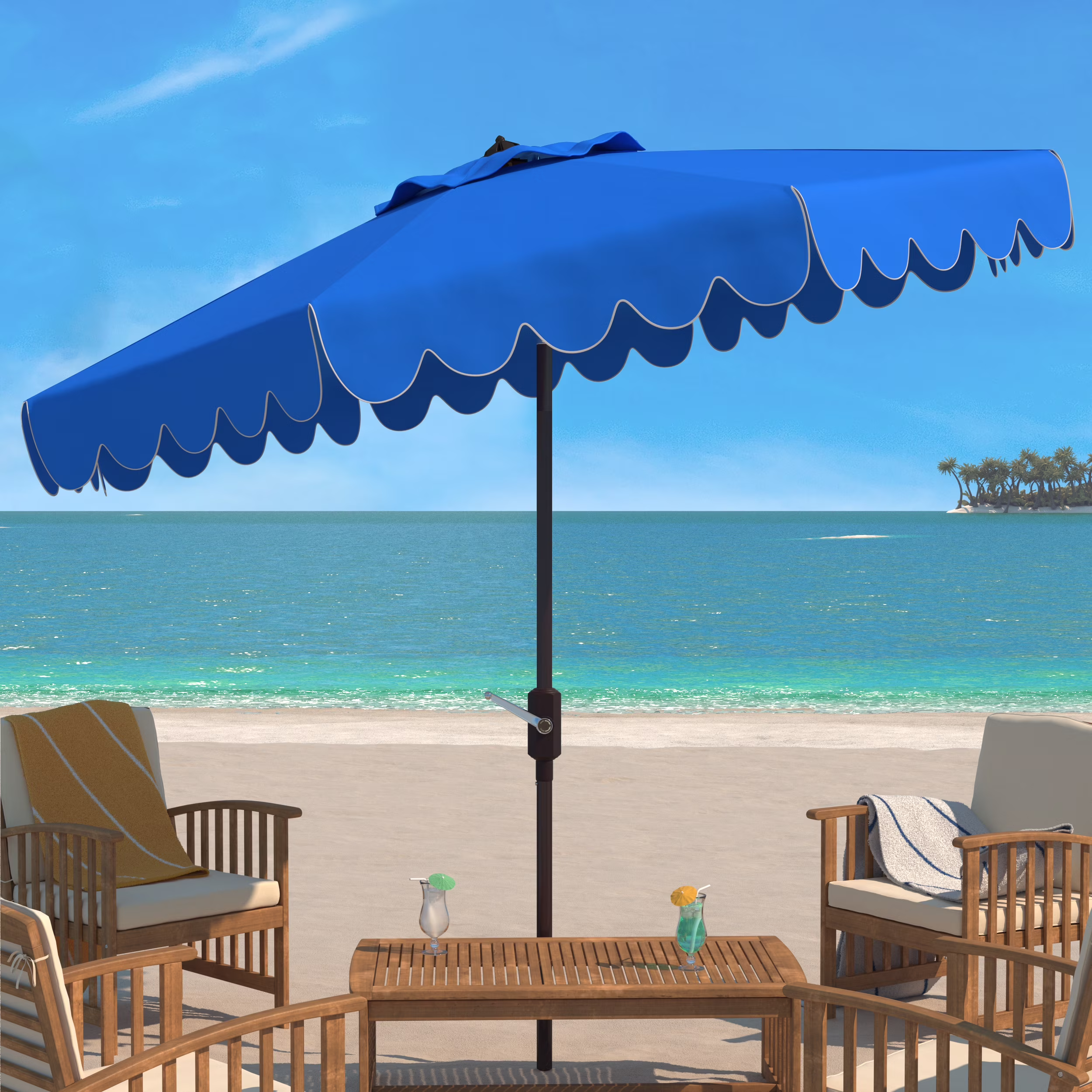 Safavieh Venice 9' Market Crank Tilt Patio Umbrella, Navy/White - Image 5