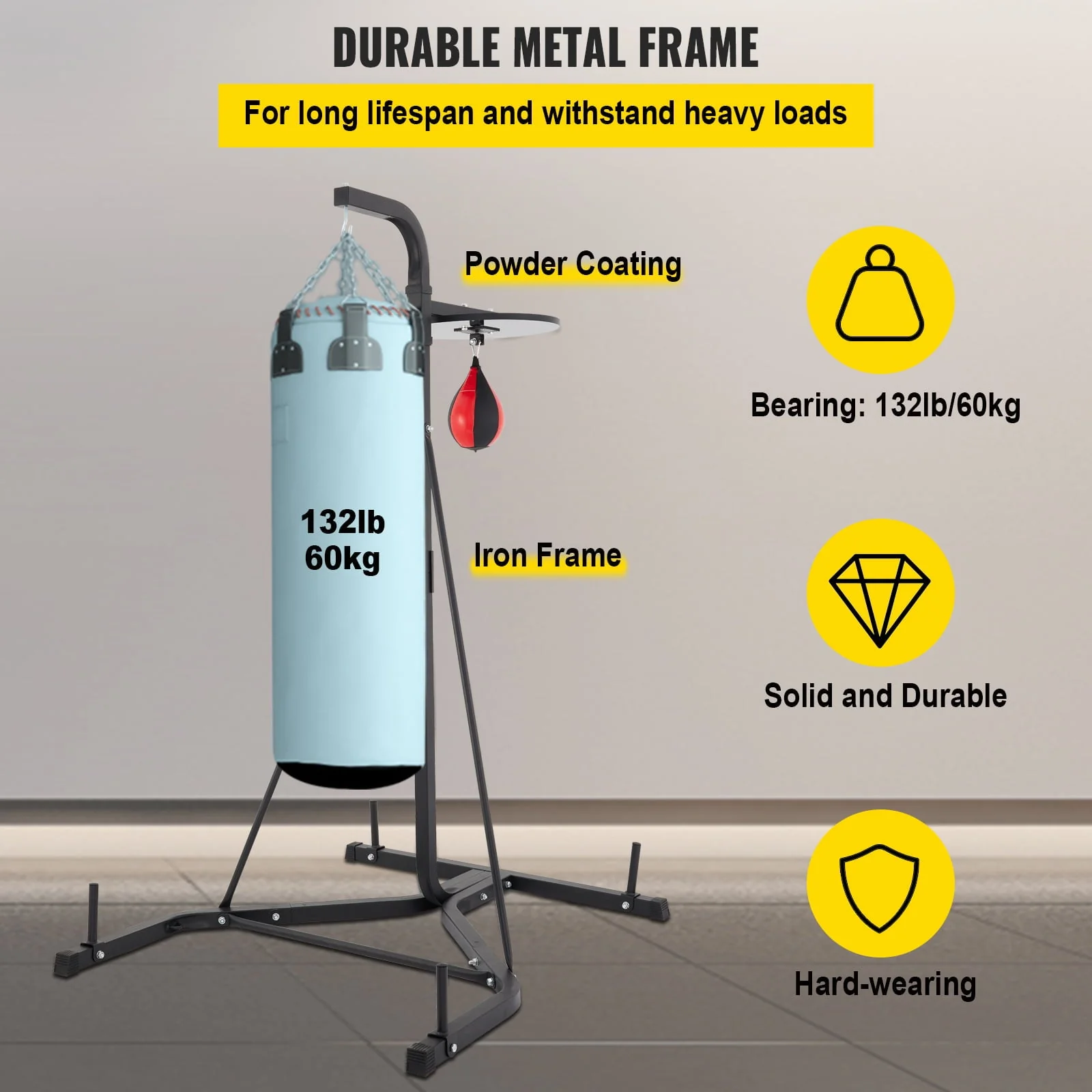 VEVORbrand Free Standing Punching Bag Stand, Unisex Boxing Set, Foldable Single Station Heavy Bag Stand, Punching Ball, Boxing Punching Speed Ball, Boxing Bag with Boxing Rack, for Training - Image 4