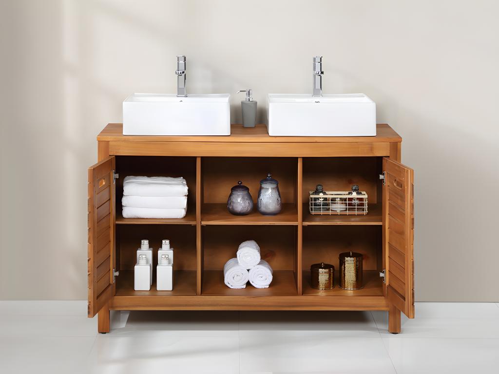 Mueble de baño de madera de acacia con lavabo - 130 cm - PULUKAN