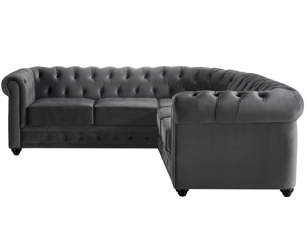 Sofá rinconero tapizado de terciopelo CHESTERFIELD - Gris antracita