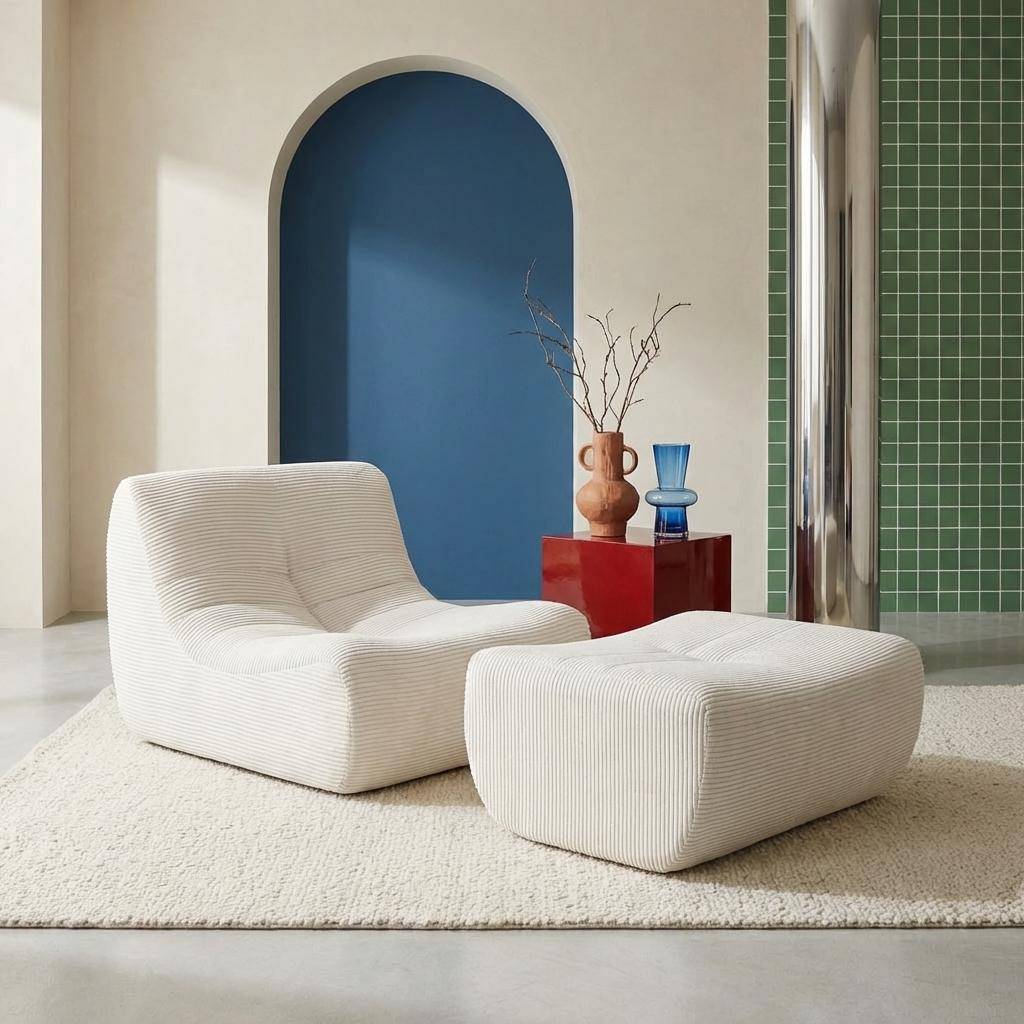 Sokol pana - Sillón de terciopelo de pana fina con reposapiés