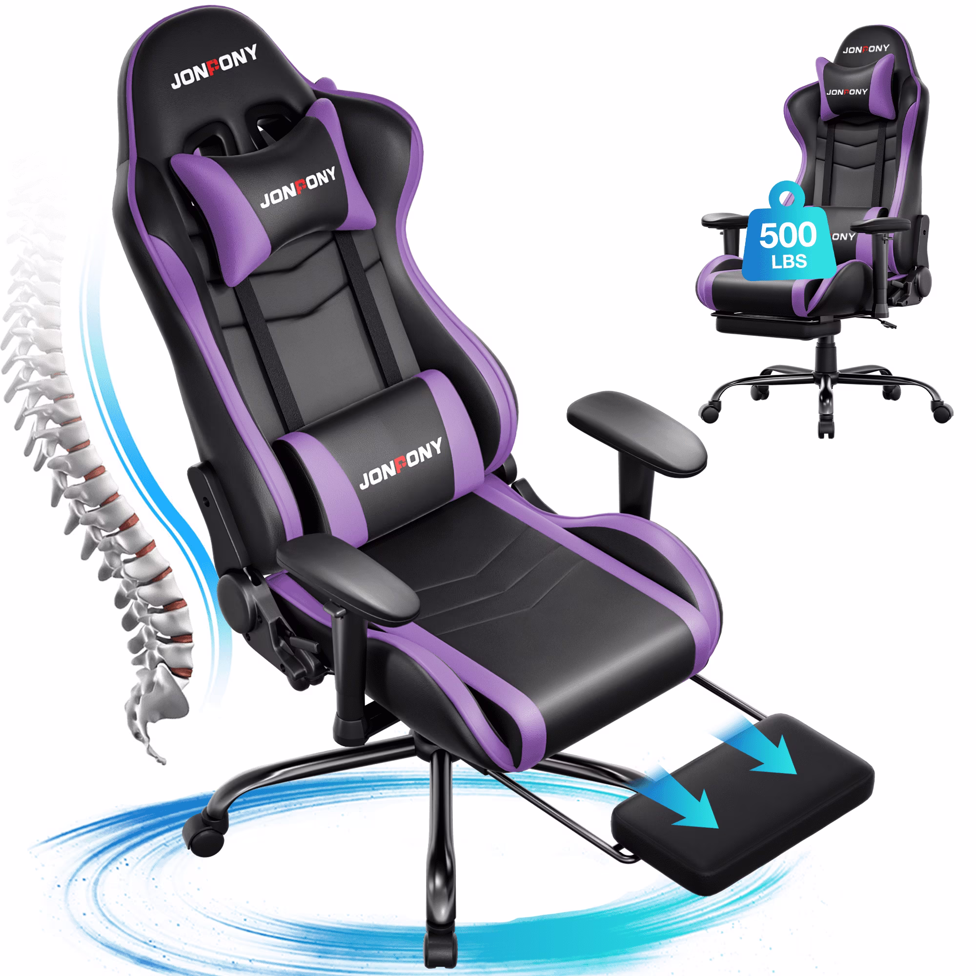 JONPONY Big and Tall 500LBS Gaming Chair, Ergonomic Design, Gamer Chair PU Leather with Footrest and Lumbar Support, High Back Office Chair Support 8 Hours Long Sitting, Computer Chair,Red - Image 7