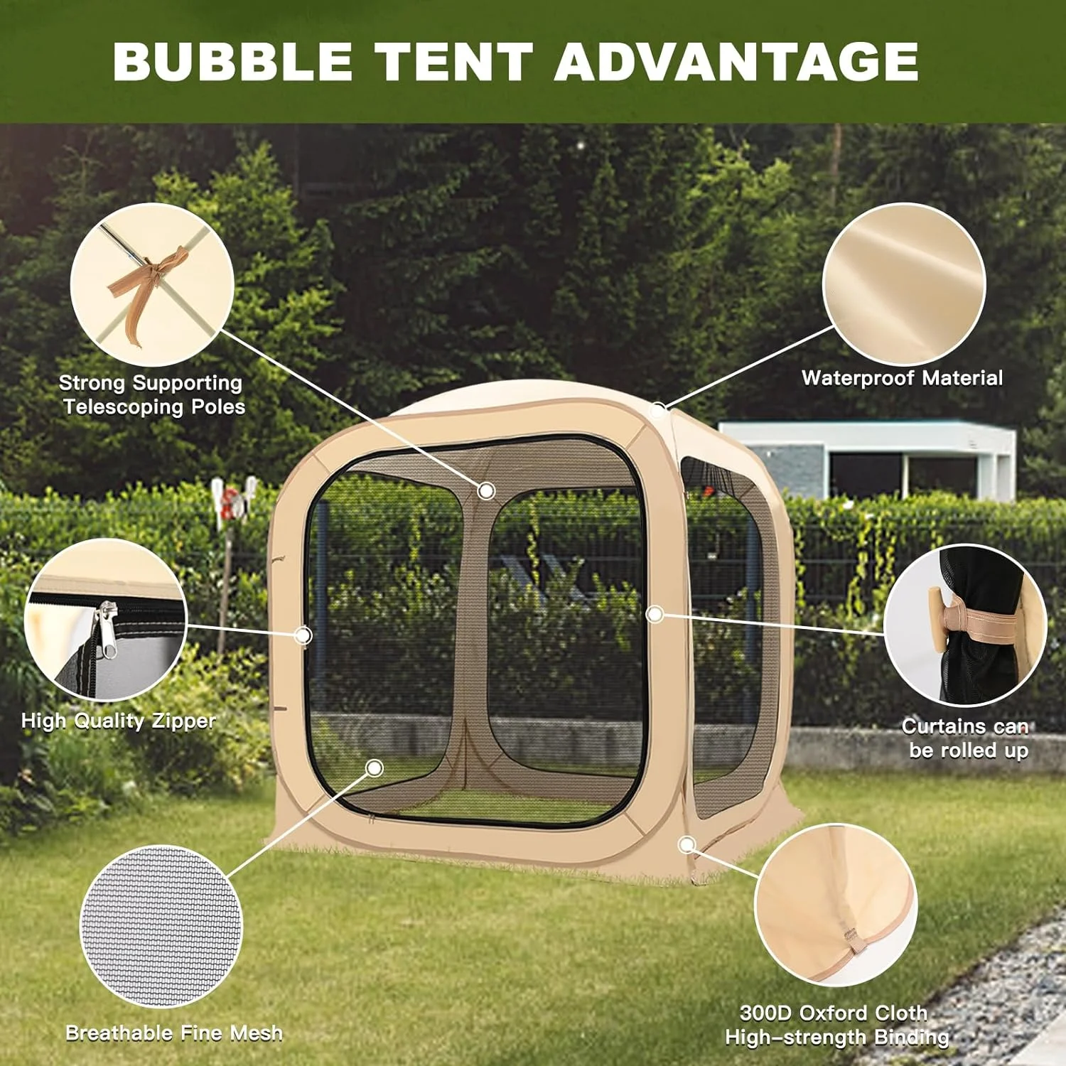FICISOG Sports Tent Pop up Weather Pod Outdoor Screen House Pod Tent Shelter for up to 6 People, 71in Large Instant Weatherproof Pop up Tent with Clear View for Camping - Image 4