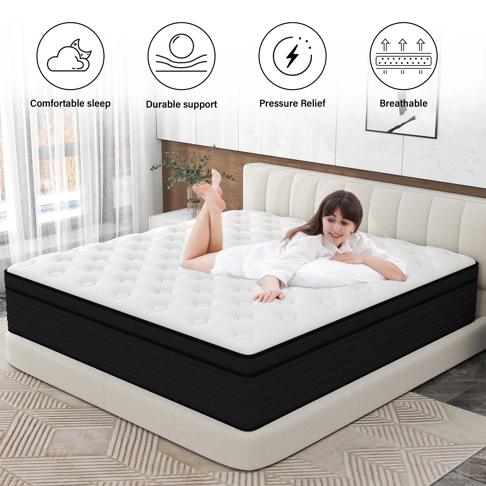 CICIMLU 12 inch Queen Mattress,Gel Memory Foam & Spring Hybrid Medium Comfort Mattress in a Box,CertiPUR-US