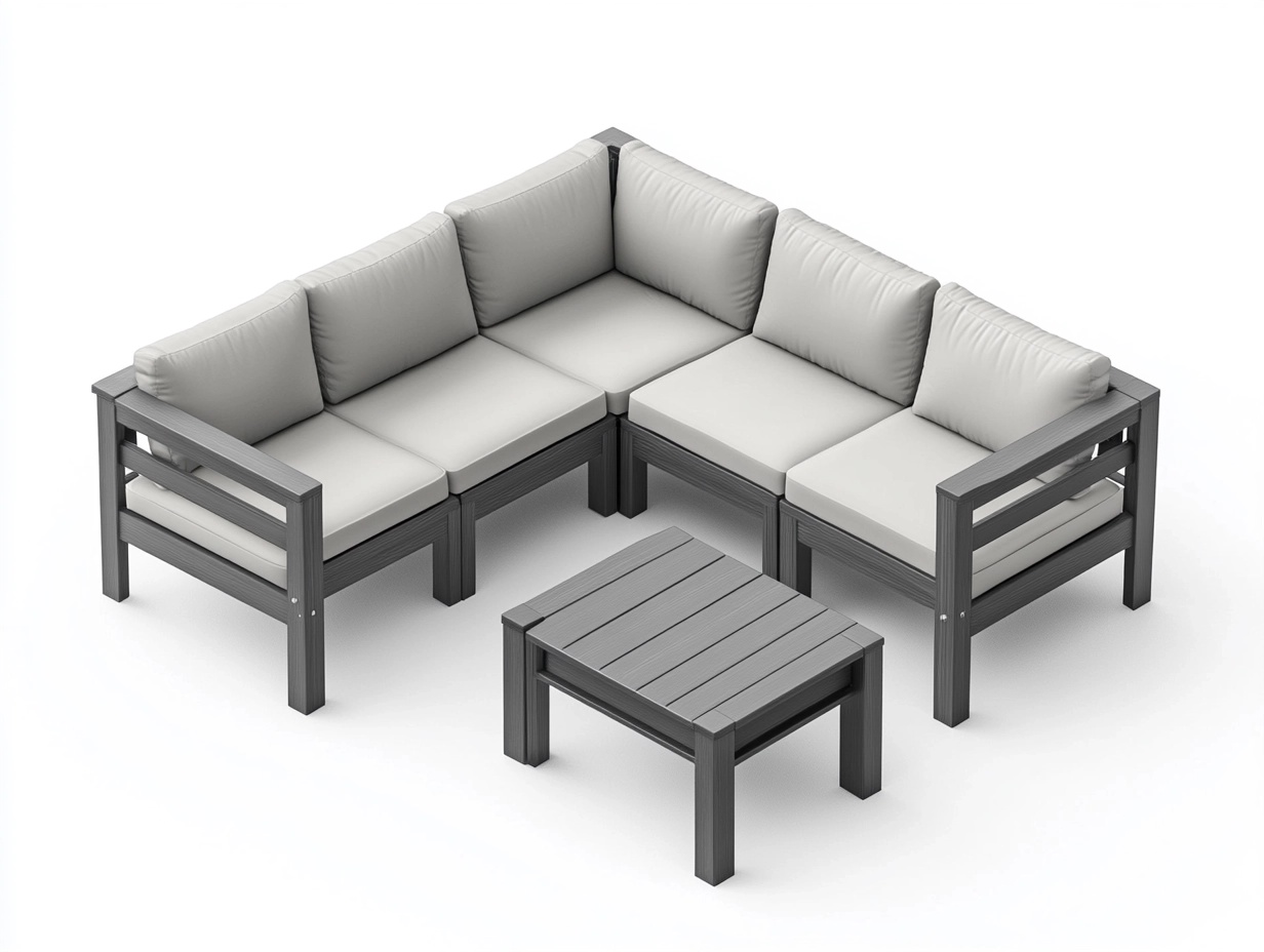 Sofá rinconero gris con cojines crema para jardín de madera 210x210 cm estilo moderno funcional MX3072559