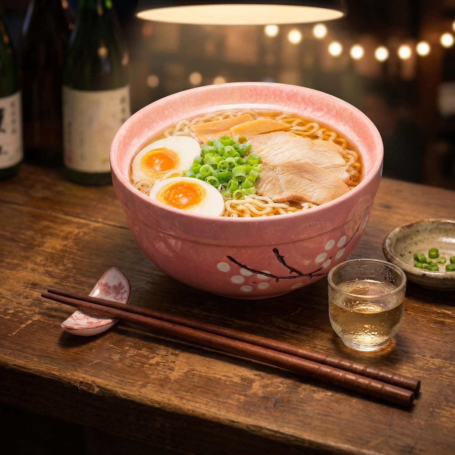Goaste 2 Pack Ceramic Ramen Noodle Bowl, 27 OZ Big Ramen Bowl with Lid, Japanese Hand-Painted Ceramic Tableware, Durable Floral Soup Bowl for Noodles, Porridge, Rice, Dishwasher Safe(Pink, Cyan Blue)