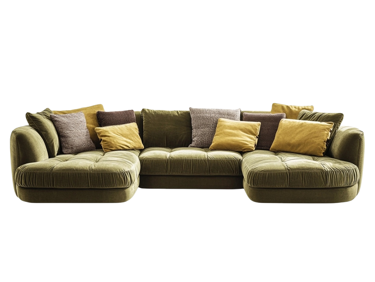 Sofá Modular de Terciopelo Verde con Cojines