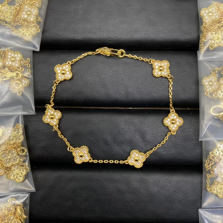 VCA Paved Full Diamond Sweet Alhambra Bracelet 6 Motifs - Original Replica Club