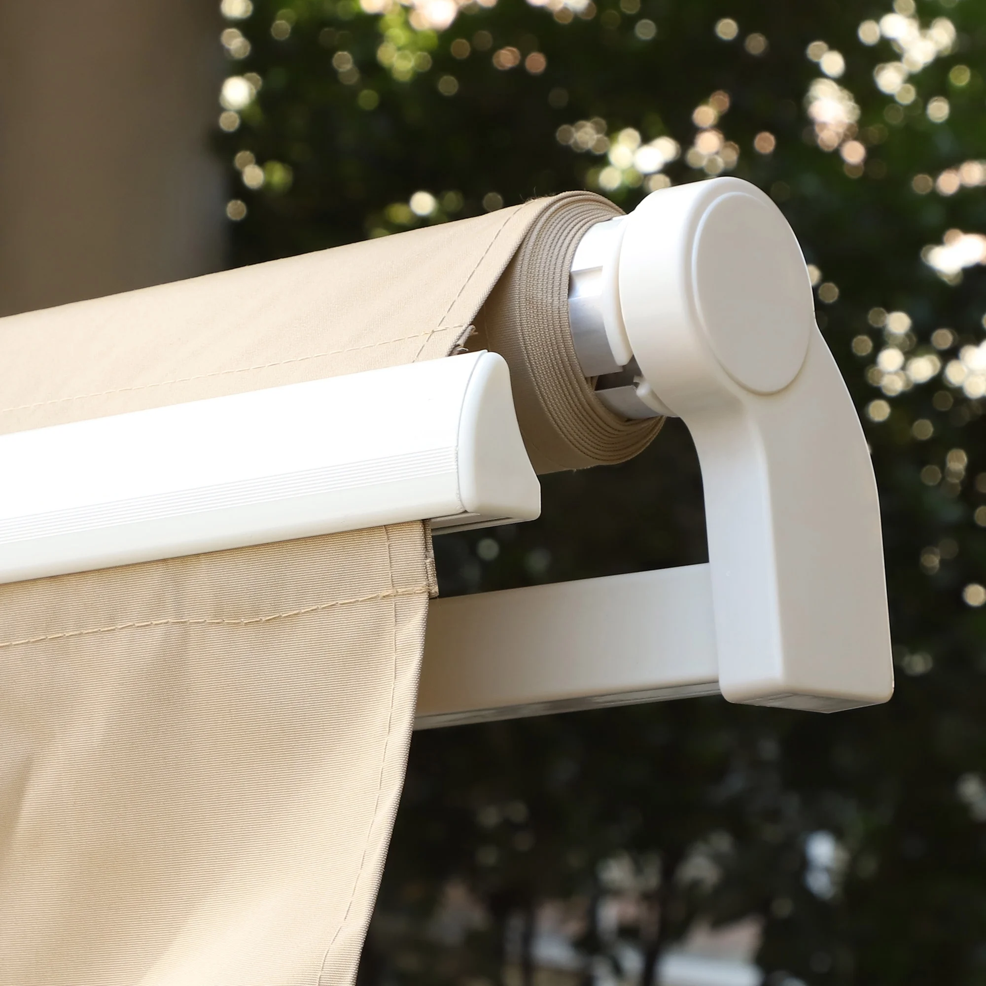 Outsunny 12' x 10' Manual Retractable Awning Outdoor Sunshade Shelter for Patio, Balcony, Yard, with Adjustable & Versatile Design, Beige and White - Image 25