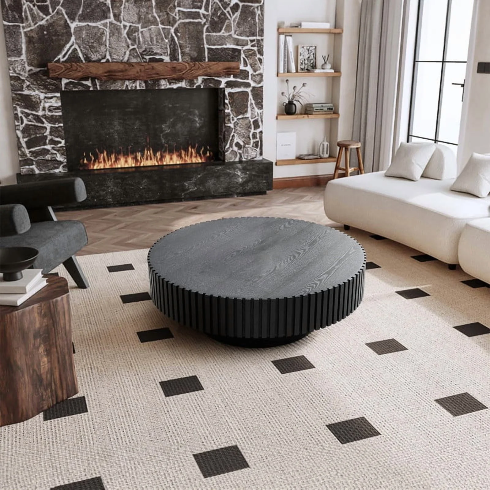 FFH 43.7 inch Oval Coffee Table for Living Room,Handcraft Rustic Corner Coffee Table Nature Wood Relief Sturdy Pedestal for Apartmen,Side Table Centre Table,Nature Wood - Image 27