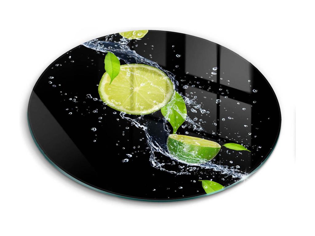 Tabla de cocina redonda de vidrio, 40 cm Limas jugosas en agua