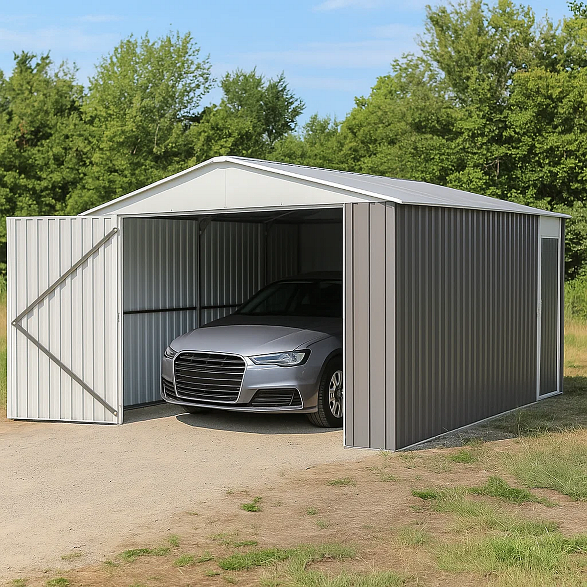 Garaje en metal con puerta abatible - 5 x  3,10 x 2,5  m