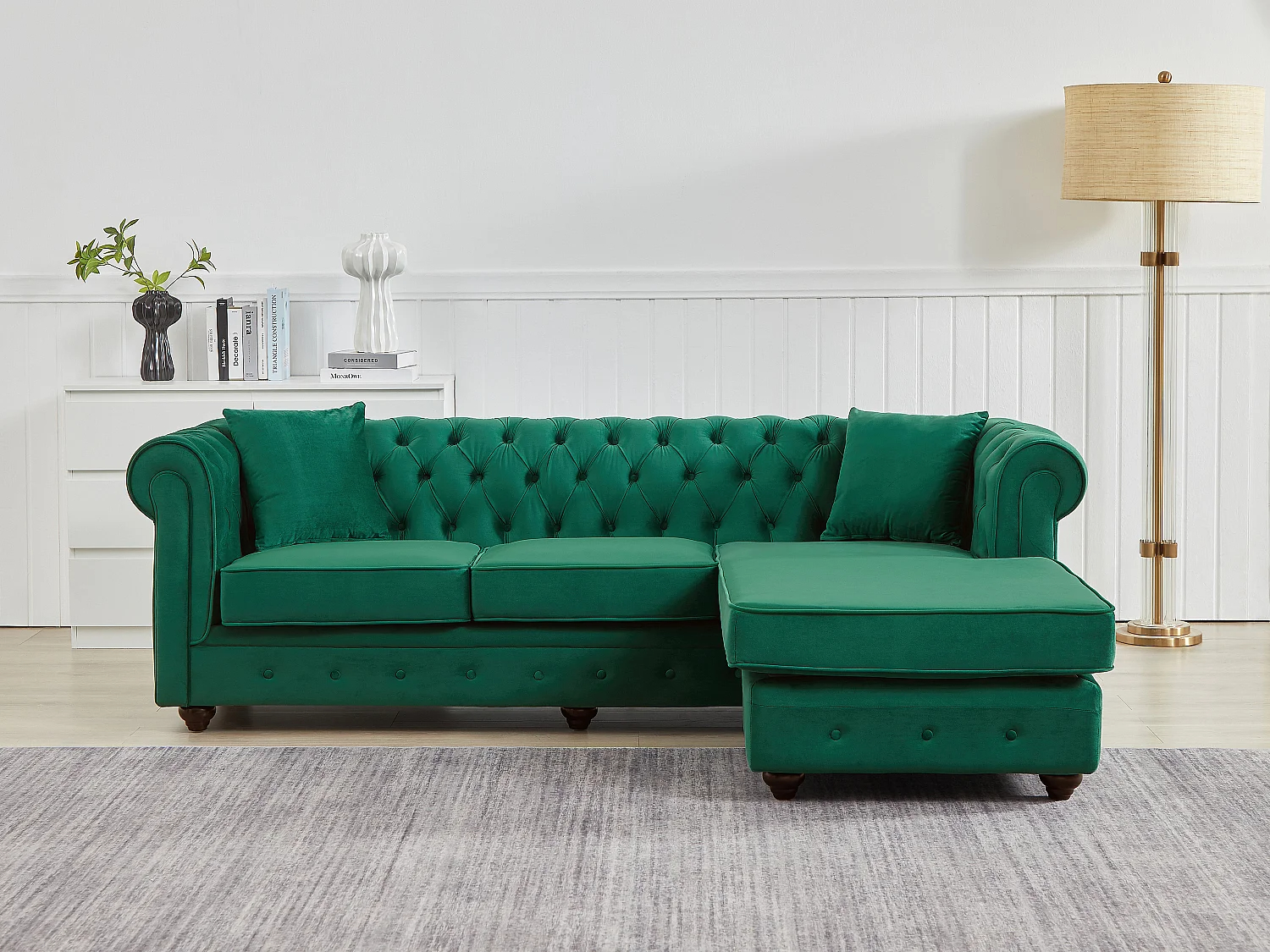Sofá chesterfield rinconera reversible TOLEDO de terciopelo - Antracita