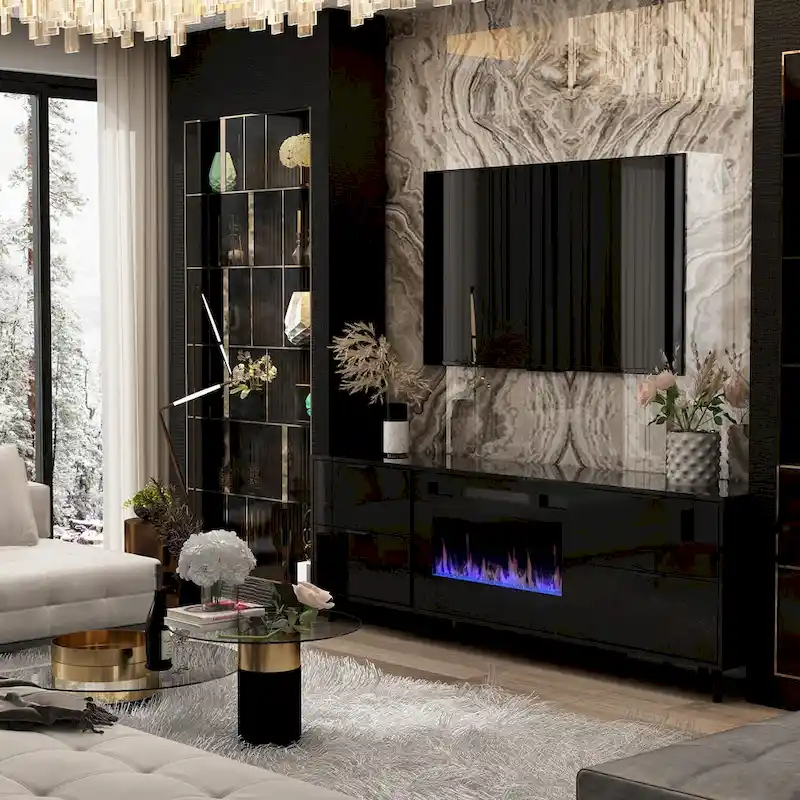Electric Fireplace TV Stand Entertainment Center with LED Flame Effects and Remote Control
