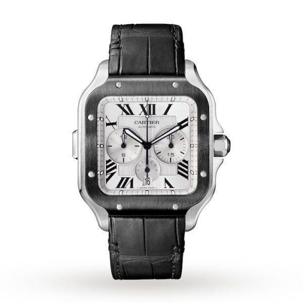 Replica Cartier Santos de Cartier Men Automatic Silver Rubber Watch WSSA0017