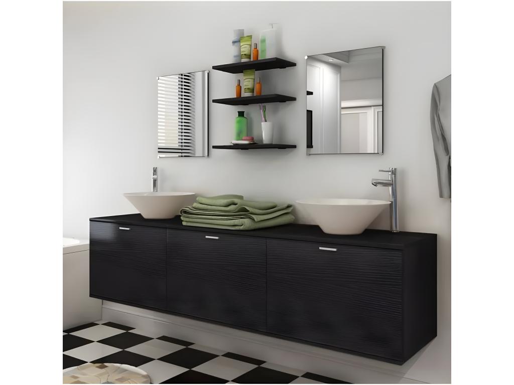 Conjunto de muebles de baño y lavabo 8 piezas negro