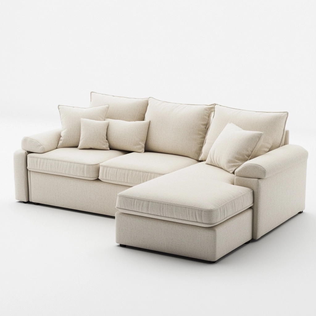 Sofá Esquinero Grande Tapizado Beige para Sala de Estar