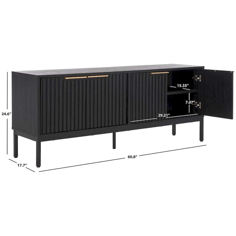 Mid Century TV Stand with Tambour Doors and Storage Drawers