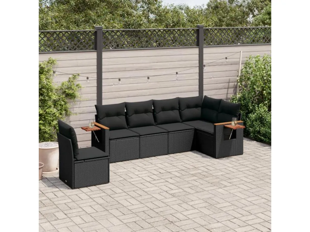 Vivircalido Set de sofás de jardín 6 piezas y cojines ratán sintético negro 79354jxck