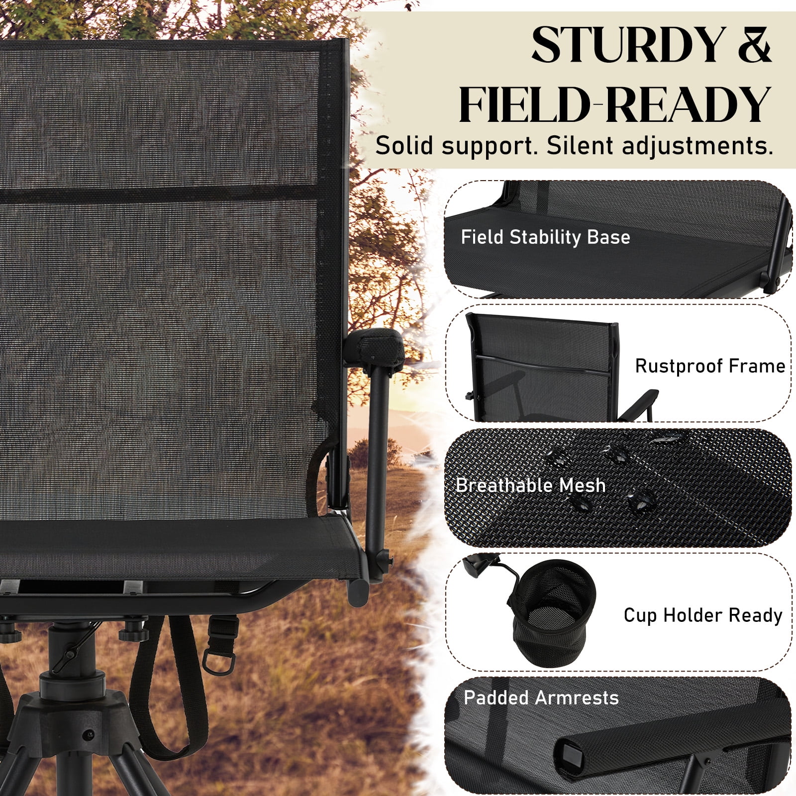 Danrelax 360- Silent Camo Hunting Blind Chair, Armrests, Side Pouch, Telescopic Legs - Image 18