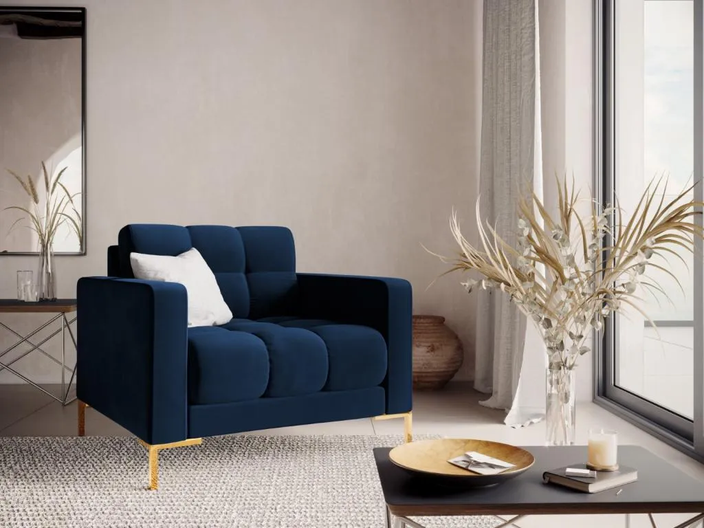 Sillón Quietena de terciopelo azul 87x92x75cm