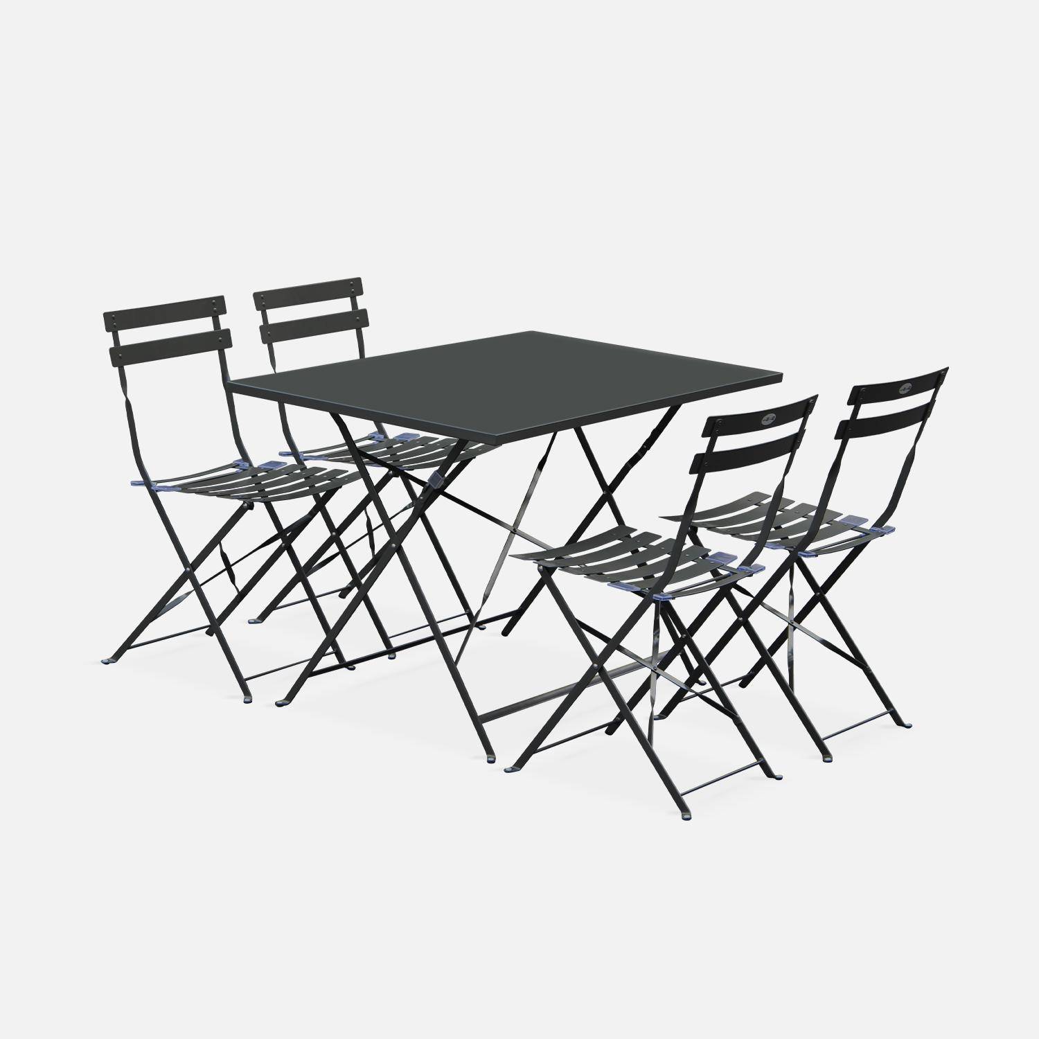 Emilia - Set mesa de jardín bistró plegable de acero con 4 sillas, 110cm