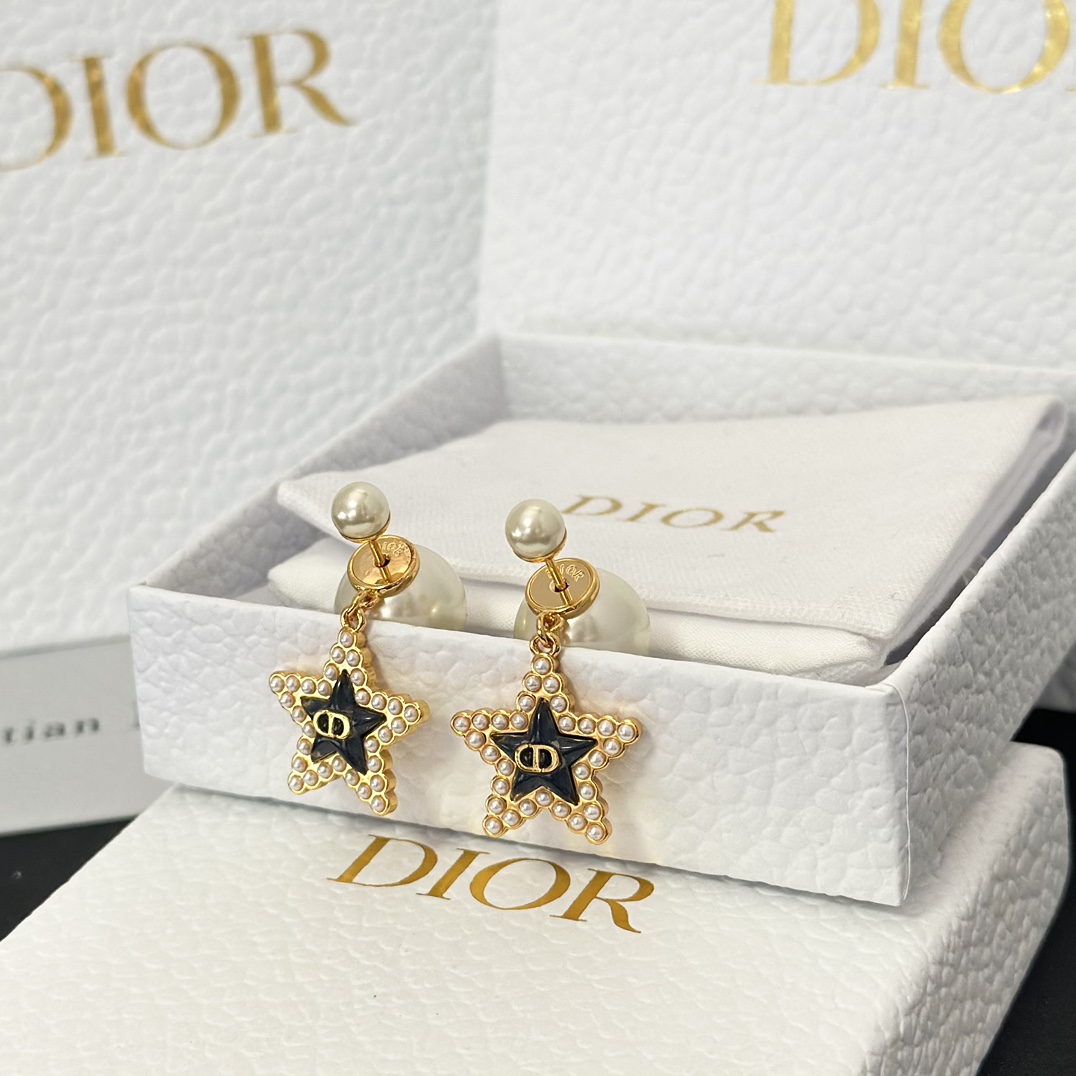 Dior Black Star Pearl Earrings - Original Replica Club