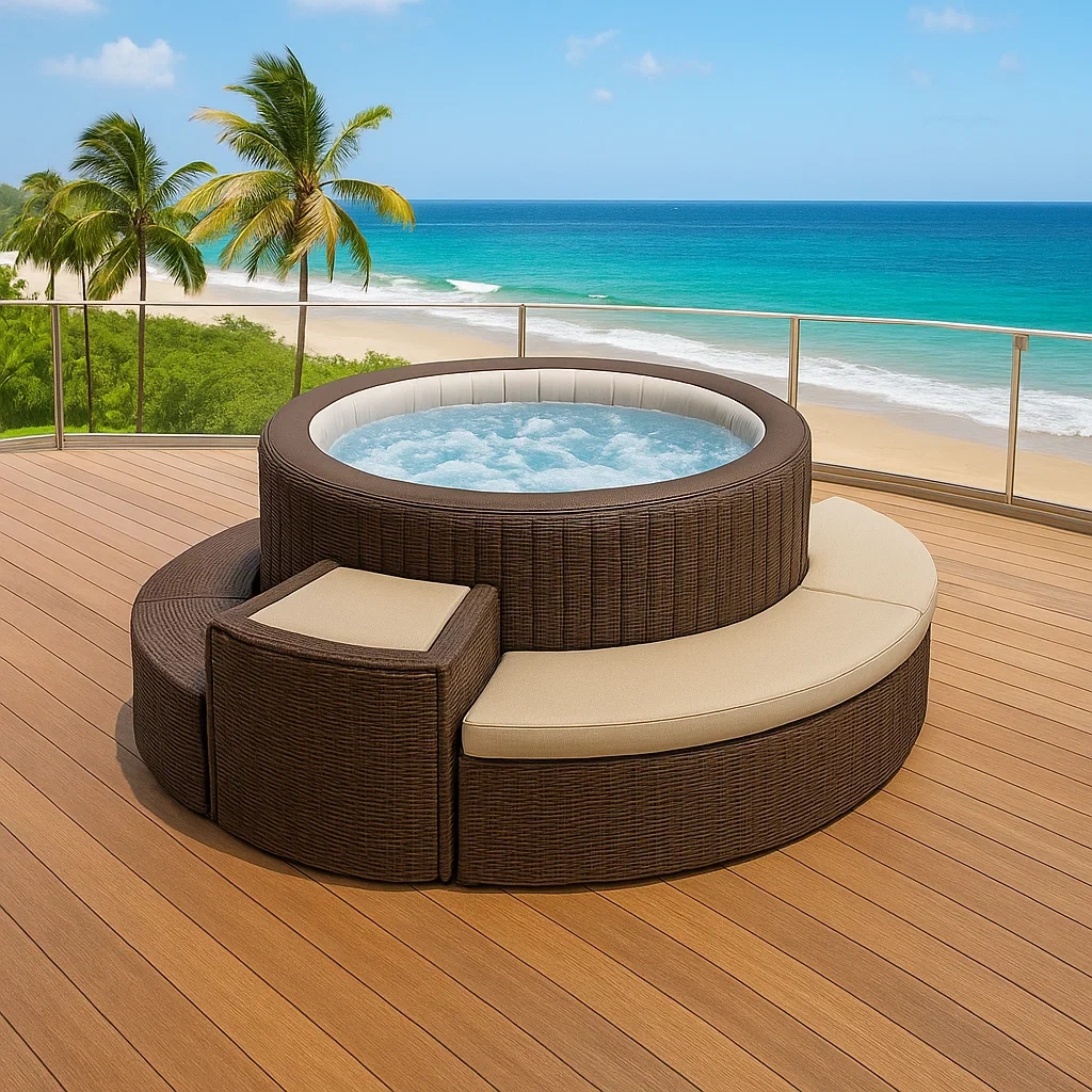 Spa semirrígido redondo,para 4 personas,paneles rígidos de PVC,color marrón/beige,spa diámetro 180x65 cm - t5UtKAe6ouFE