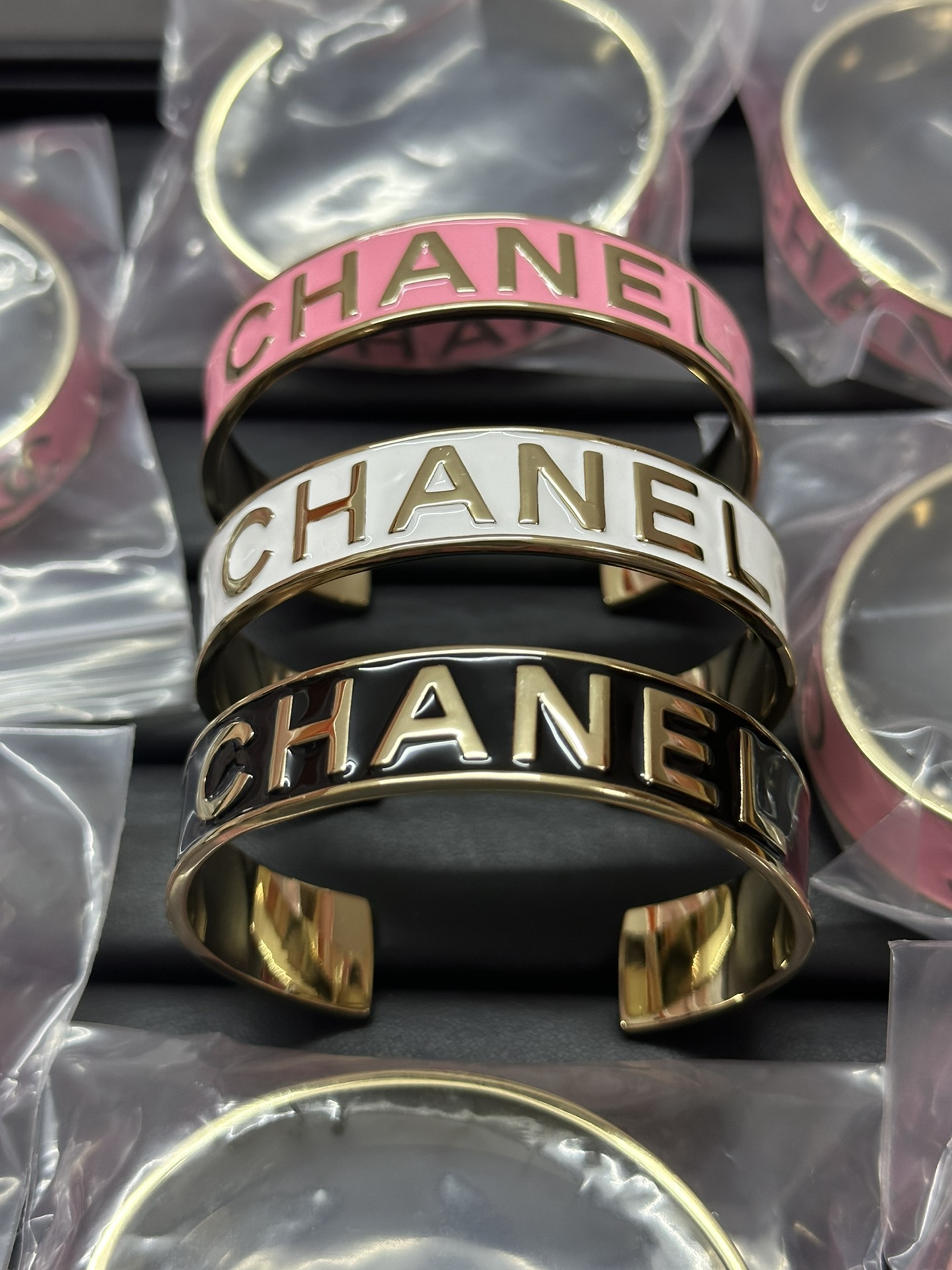 Chanel Embossed Monogram Open Cuff Bangle Bracelet - Original Replica Club